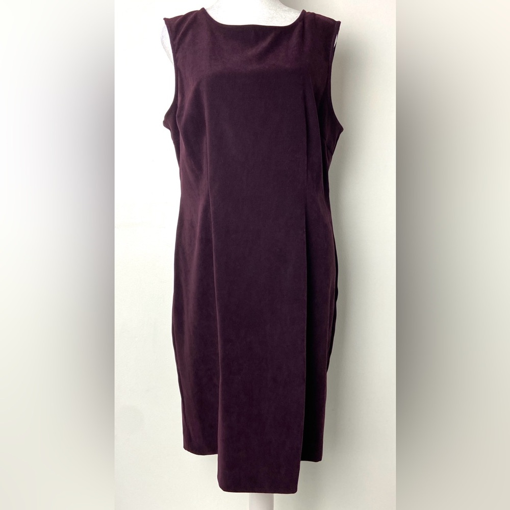 VTG 90’s DJ fashions Burgandy Red Velvet Sleeveless Sheath Midi Dress Size 14
